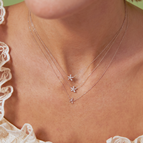 14K Solid Gold Floraison Pavé Diamond Necklace