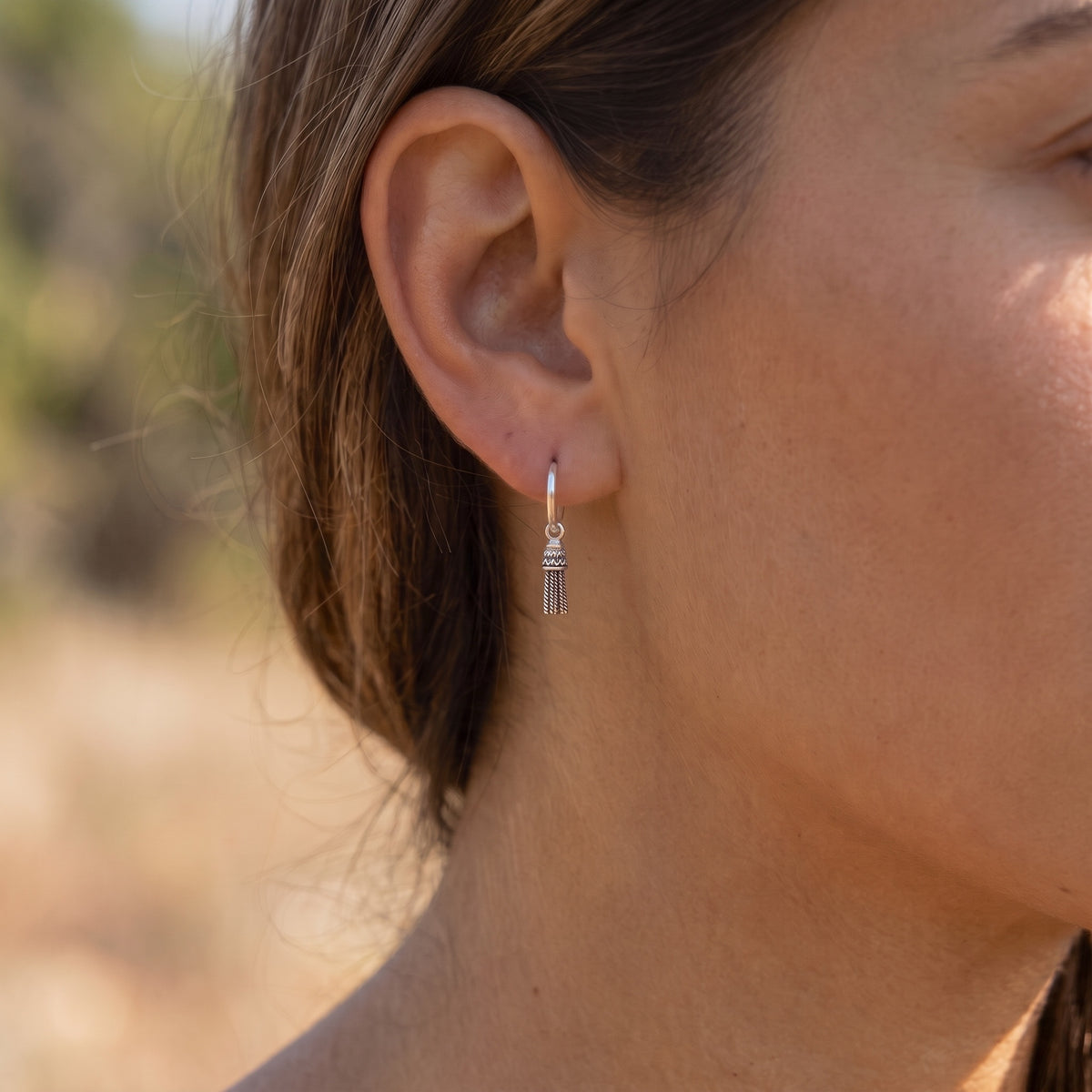 Tiny Silver Tassel Hoop Earrings
