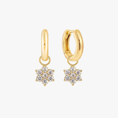 Pave Flower Charm Huggie Earrings