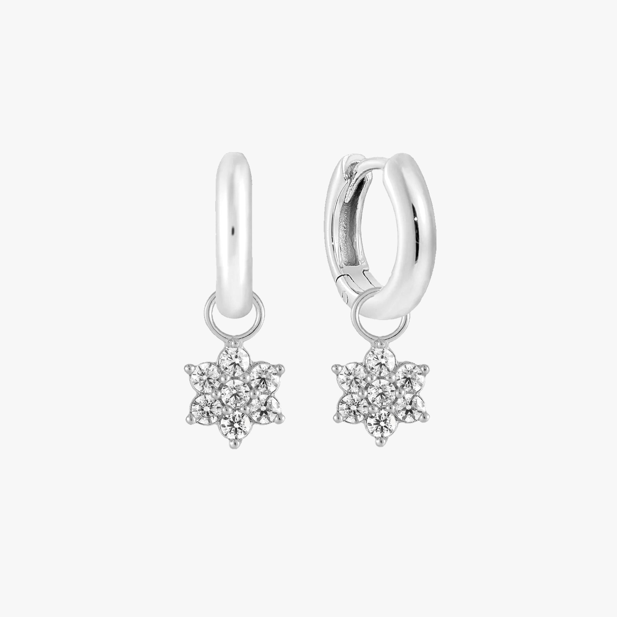 Pave Flower Charm Huggie Earrings