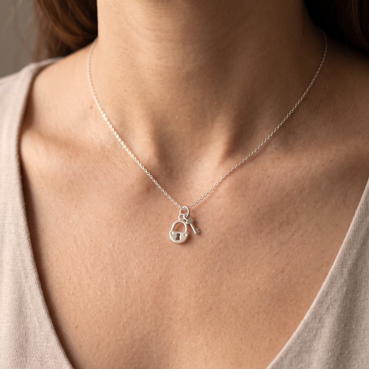 Petite Lock and Key Charm Necklace
