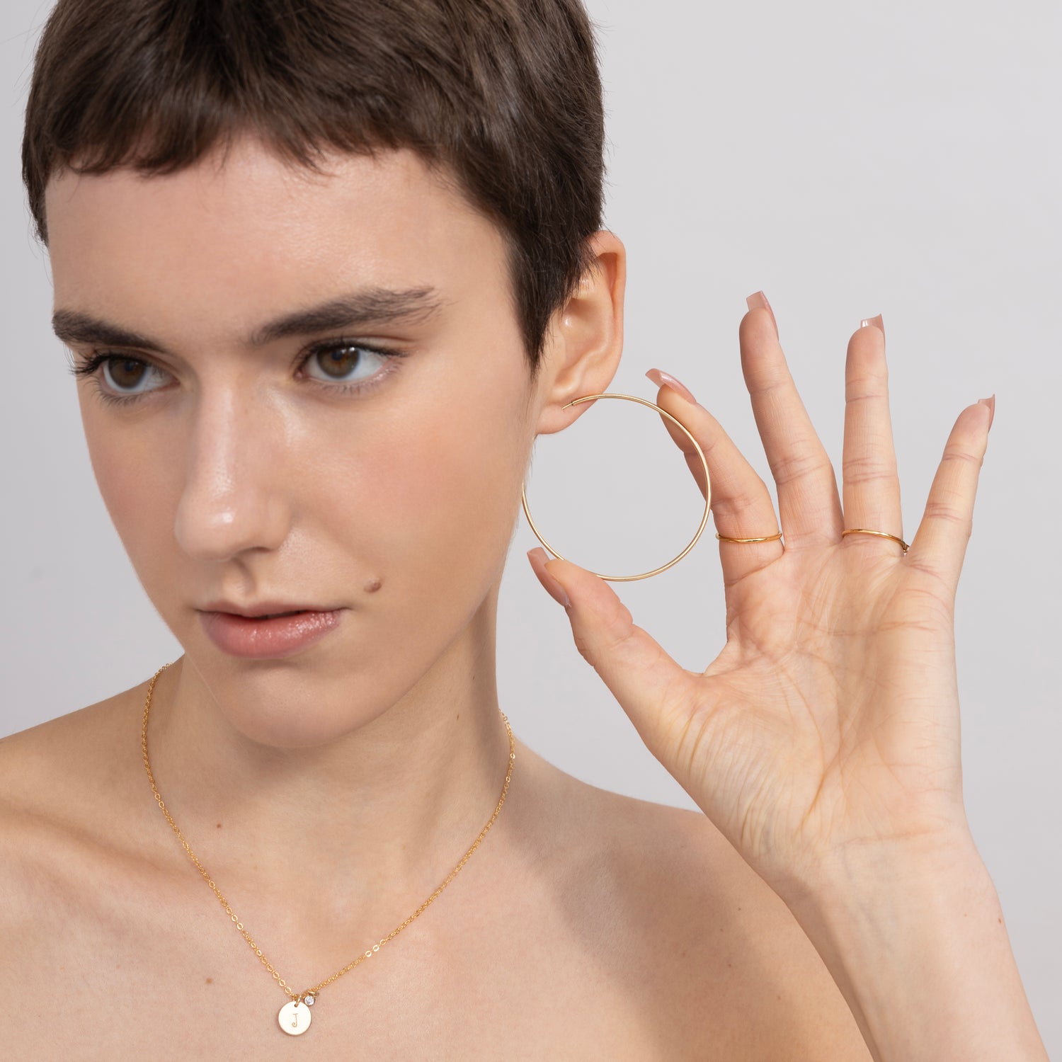 Anting Hoop Besar Tanpa Akhir Emas Padat 14K 60mm