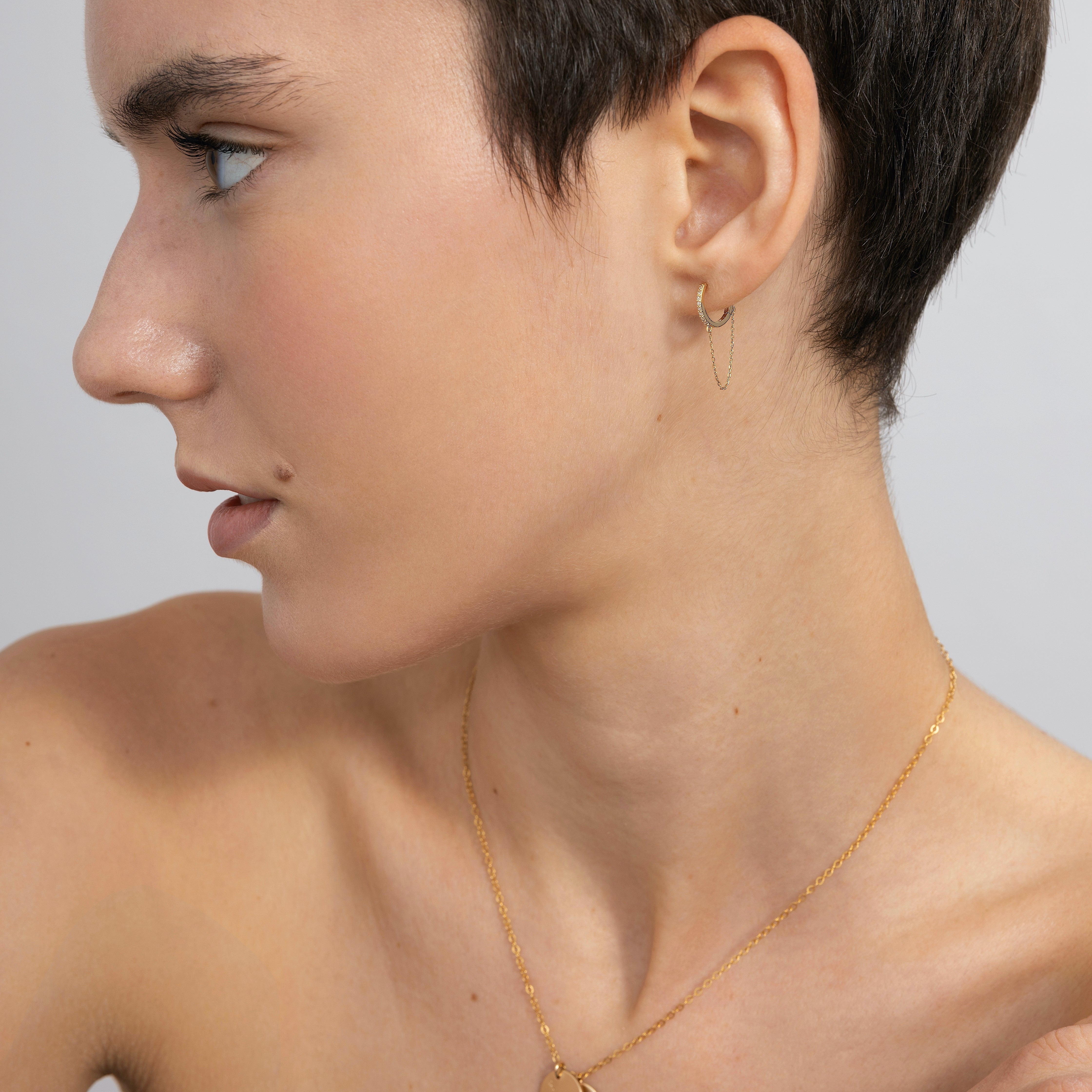14K Solid Gold Diamond Timeless Hoop Chain Earrings – J&CO