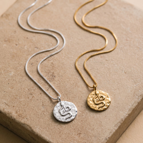 Snake Hammered Disc Necklace