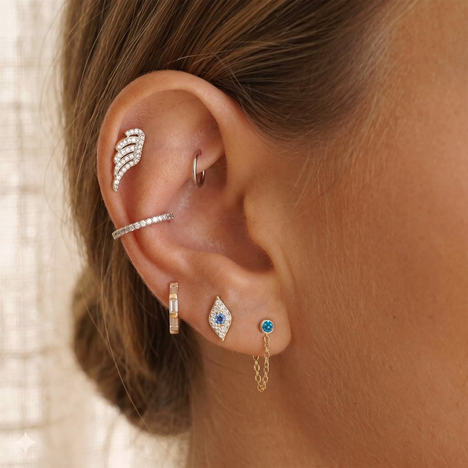 Sapphire Chain Stud Earrings