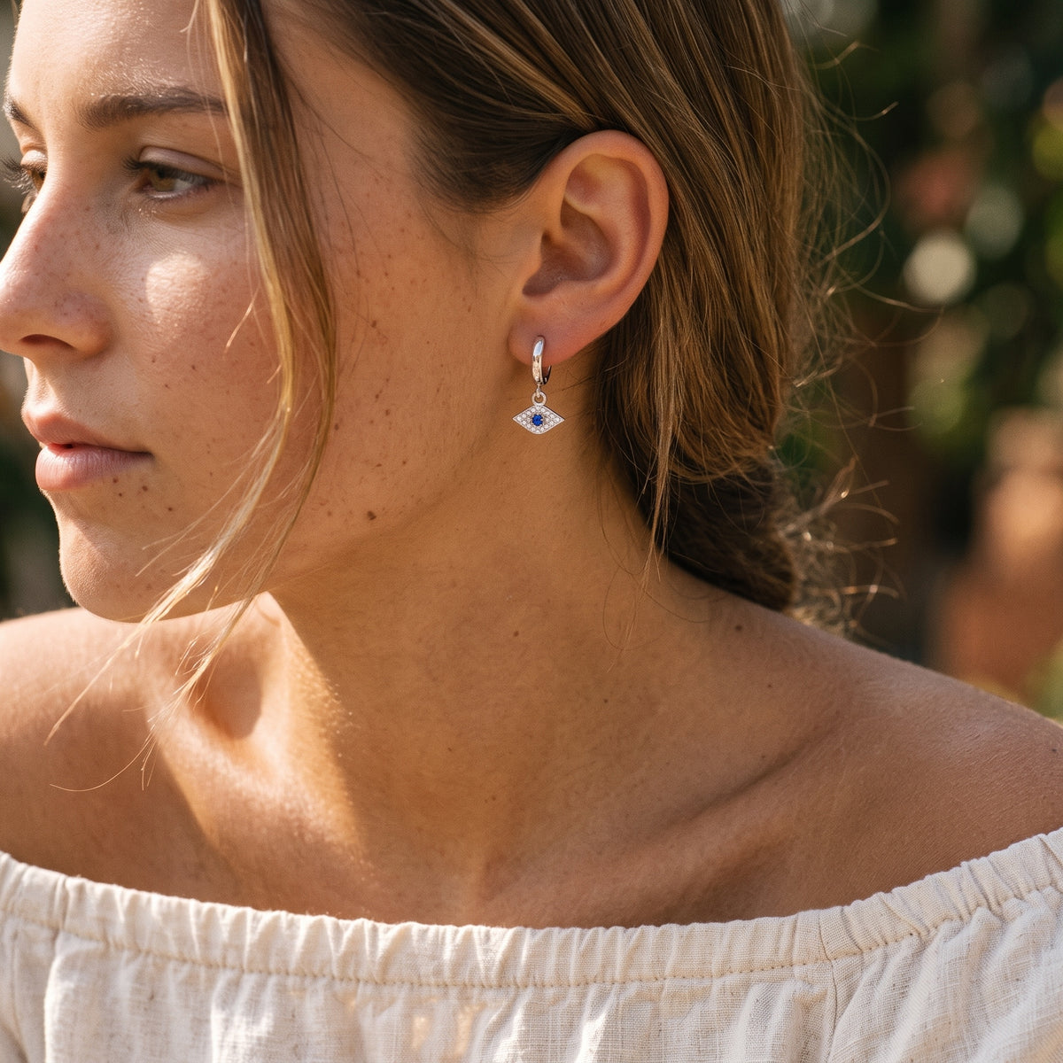 Sparkle Evil Eye Hoop Earrings