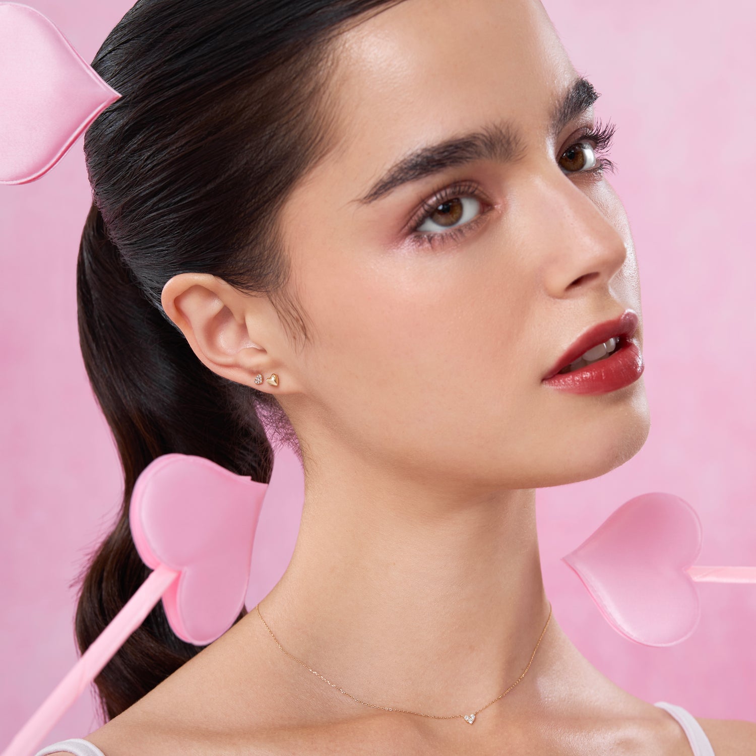 14K Solid Gold Pavé CZ Heart Flatback Earring