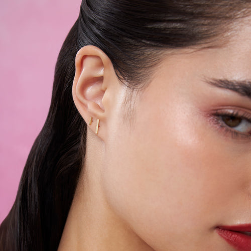 14K Solid Gold Micro Bar Flatback Earring