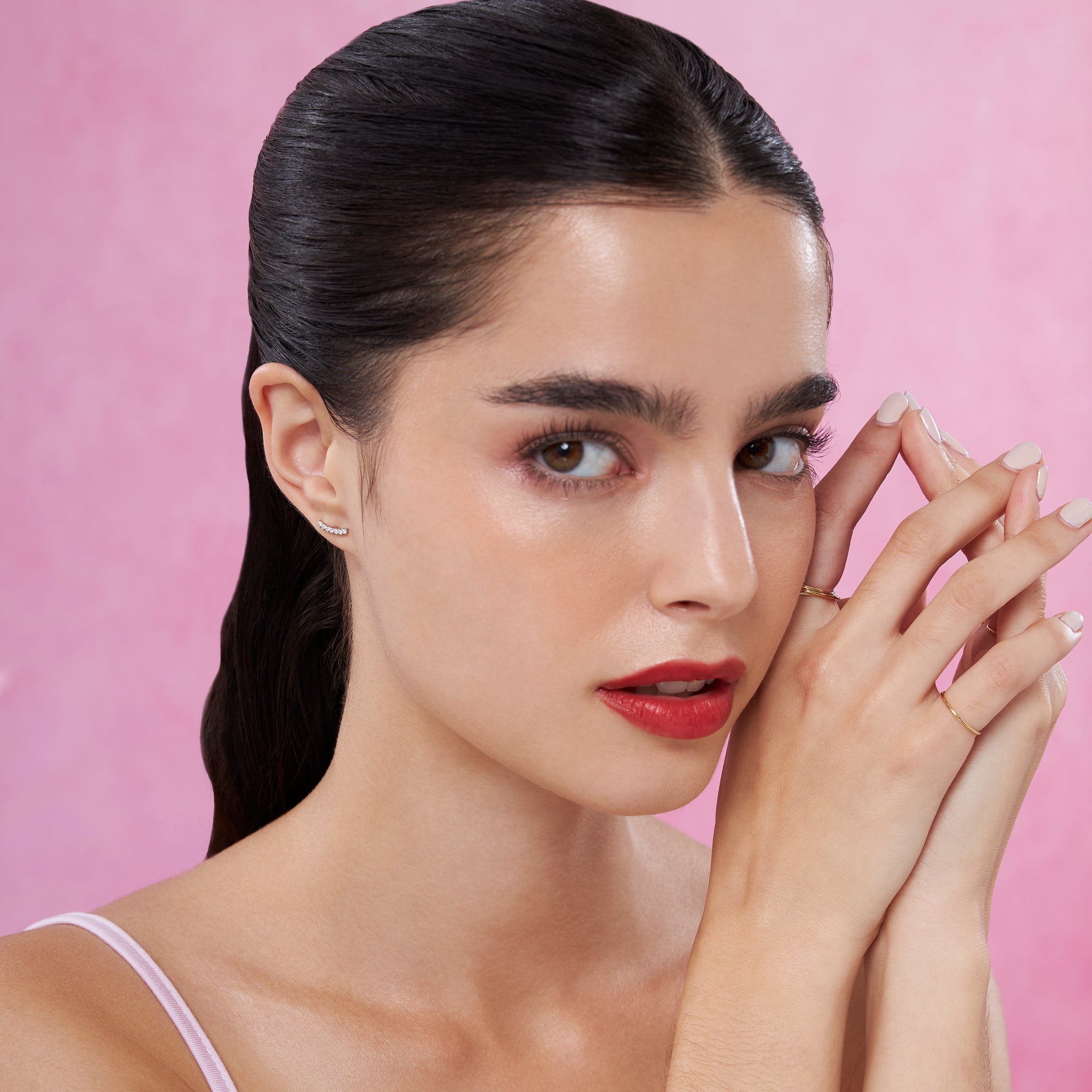 Curve CZ Threaded Labret Earring