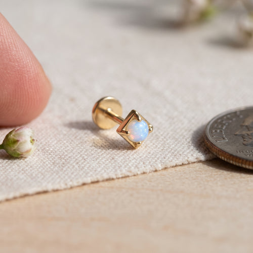 14K Solid Gold Mini Opale Squared Filed Labret