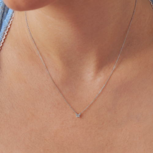 Kalung Kupu-Kupu Berlian Mini Pavé Emas Padat 14K