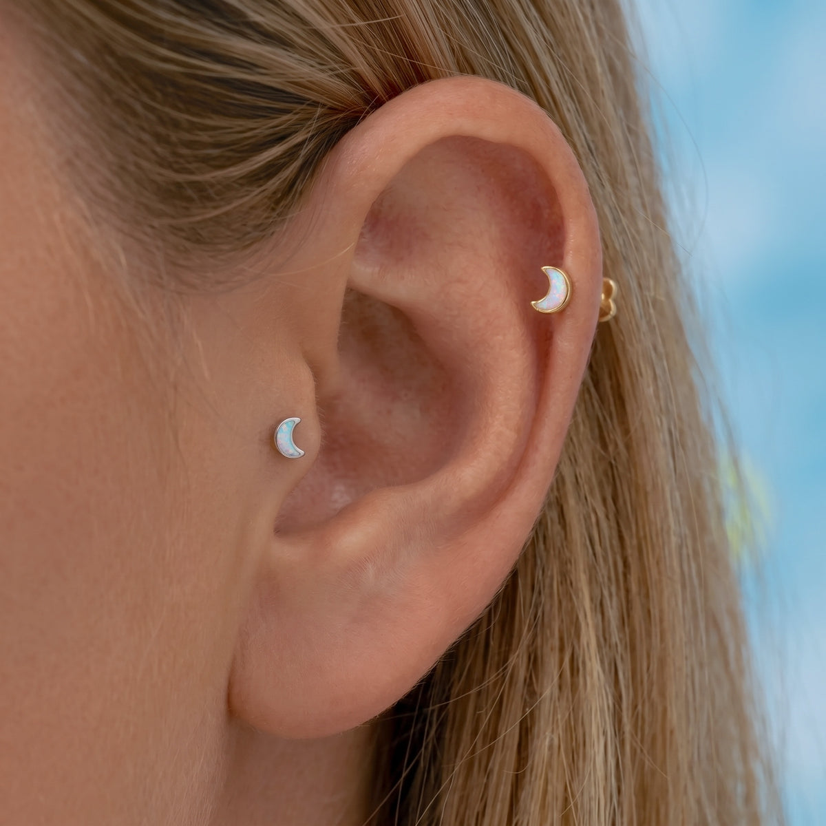 14k Massive goldener Opal Mond Labret Gewinde