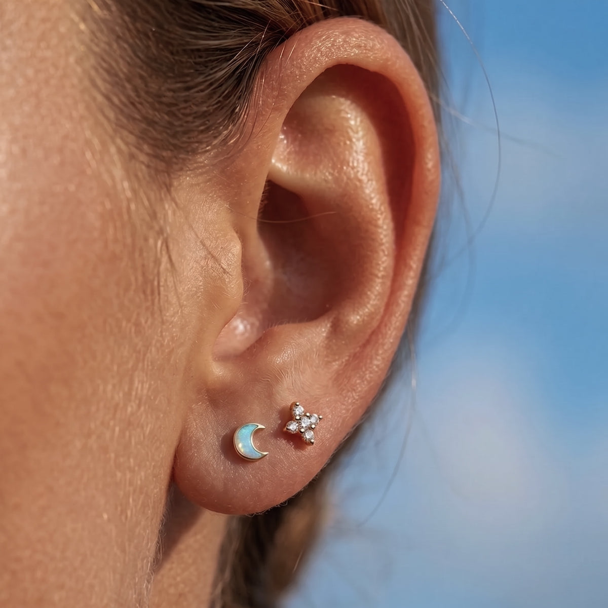 14k Massive goldener Opal Mond Labret Gewinde