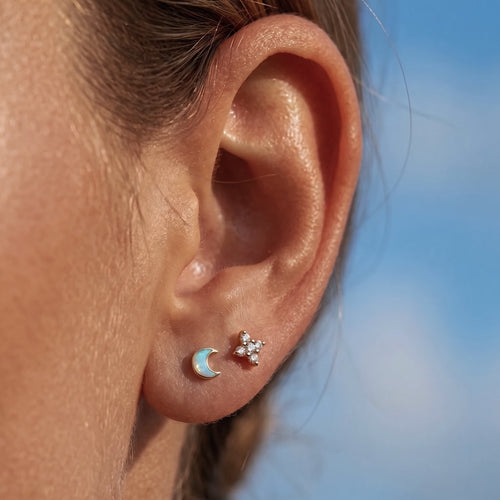 14k Massive goldener Opal Mond Labret Gewinde