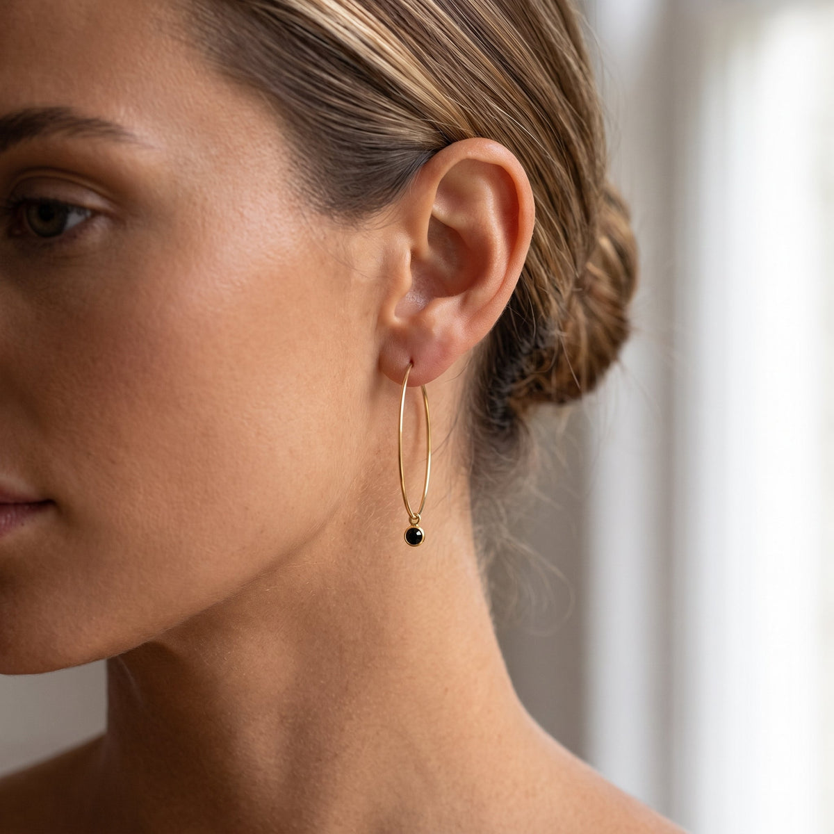 Black Bezel Big Hoop Earrings