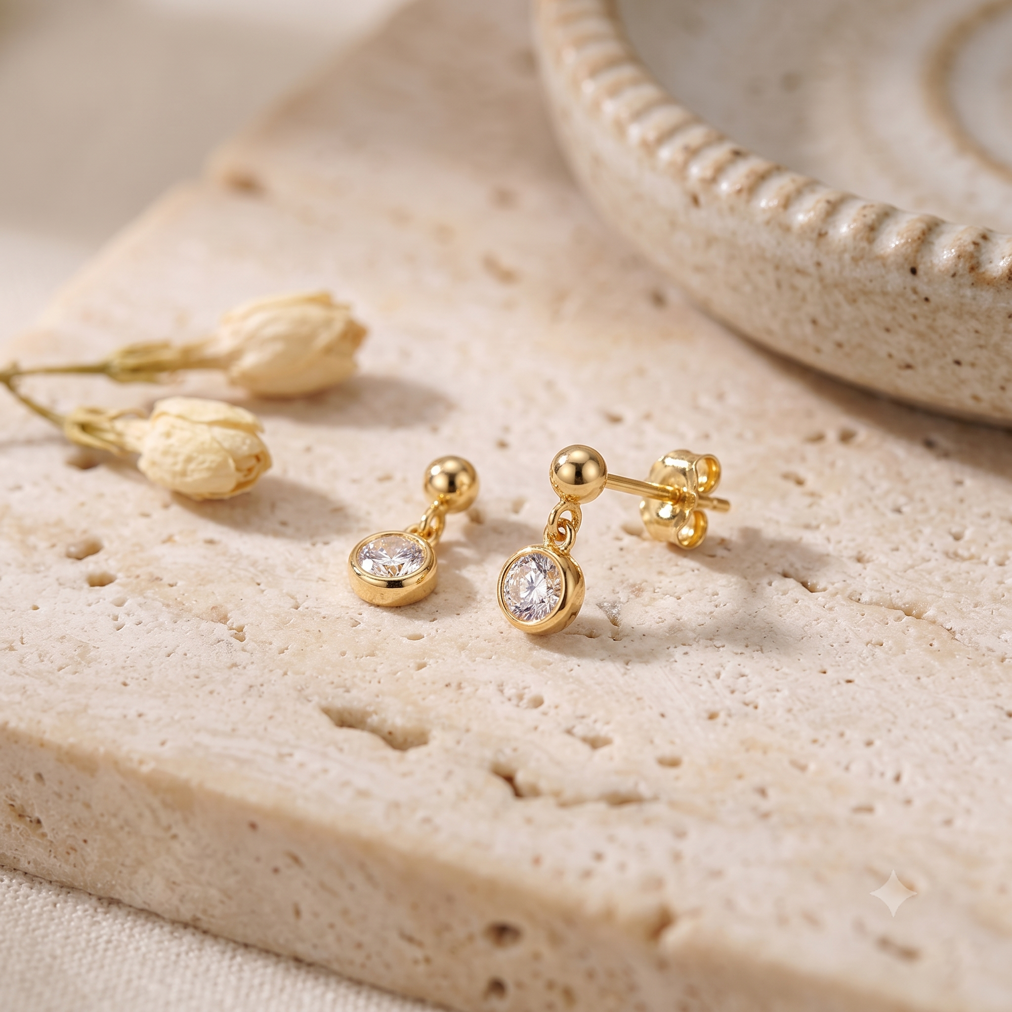 Bezel Sparkly Ball Stud Earrings