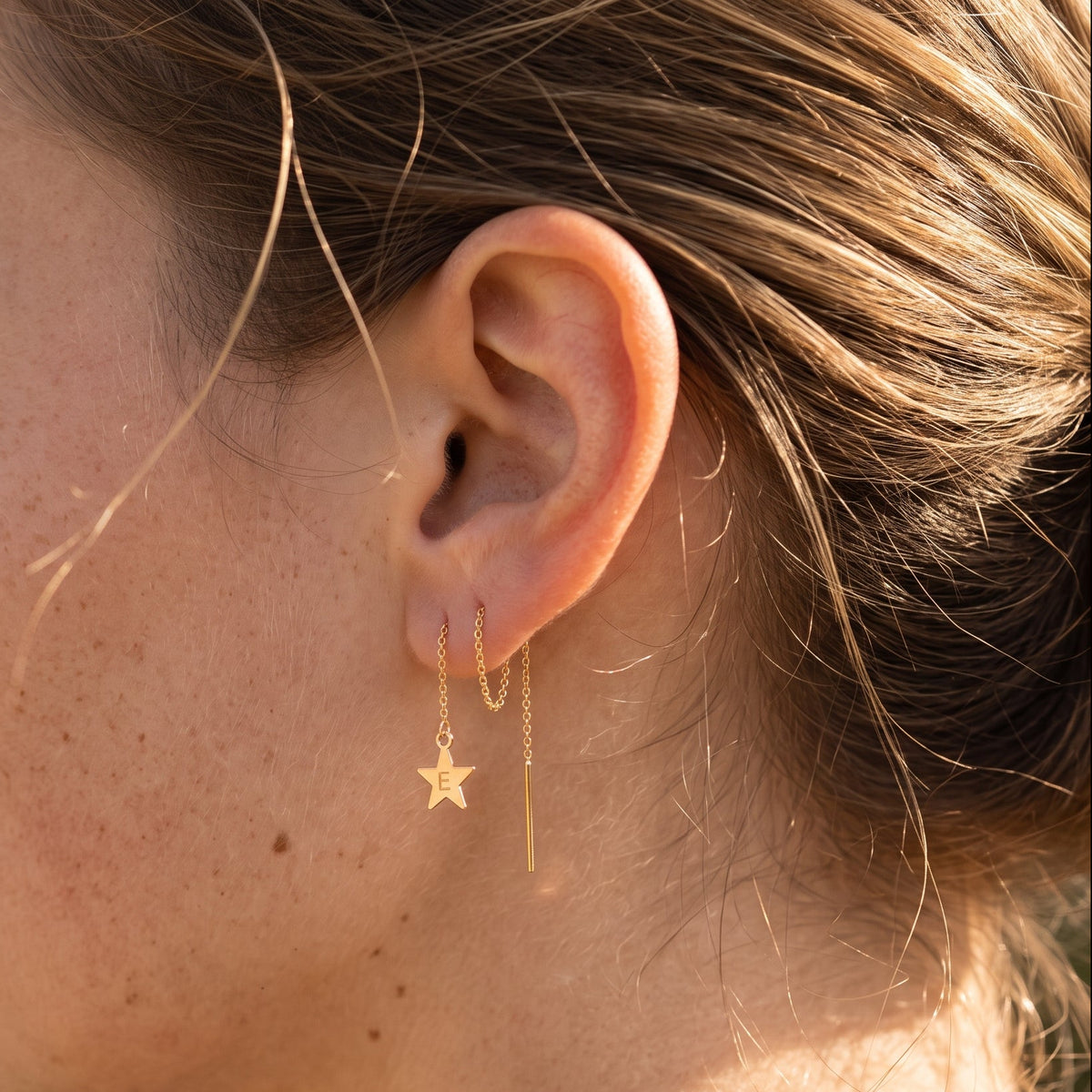 Personalized Little Star Initials Threader Earrings