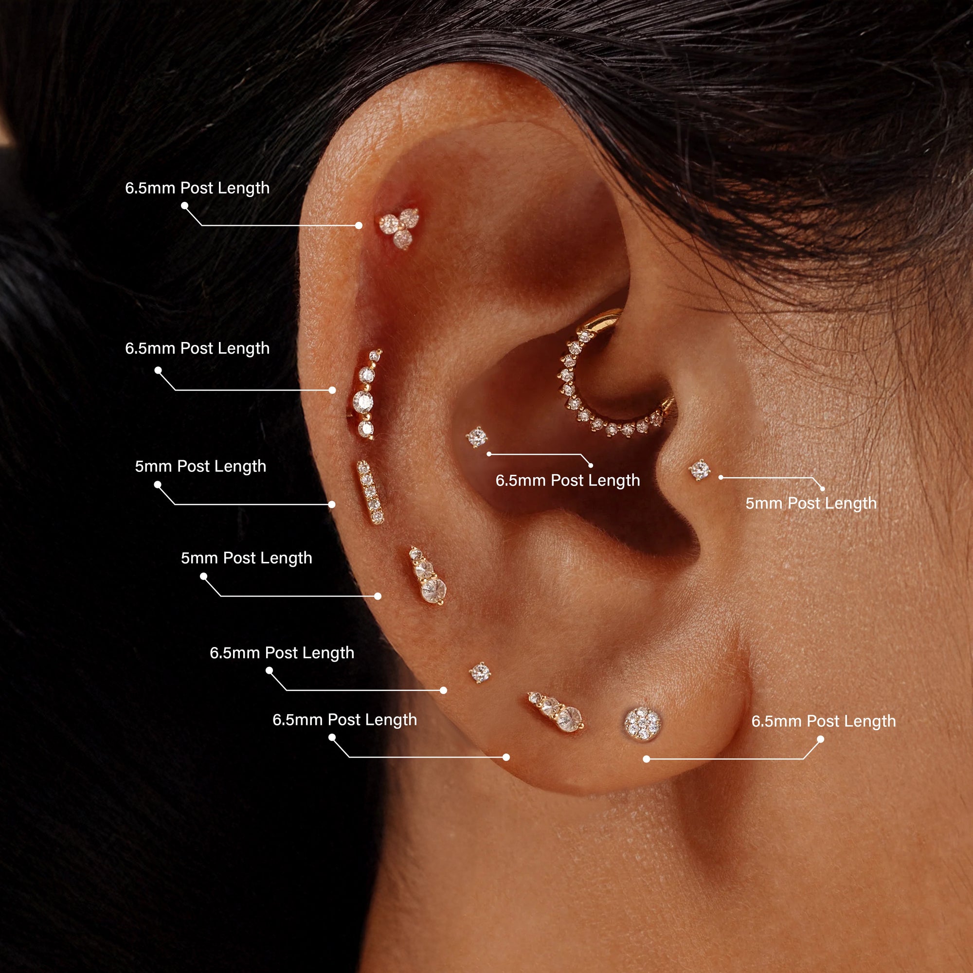 Color:Yellow Gold
Color:White Gold
Post Length:6.5mm
Post Length:5mm
Post Length:8mm