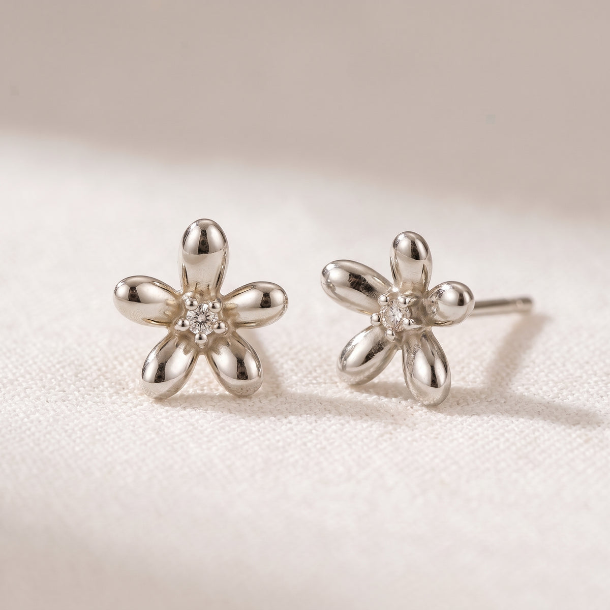 14K Solid Gold Floraison Diamant Øredobber
