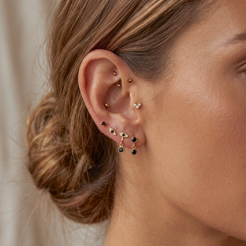 Black Double Bezel Stud Earrings