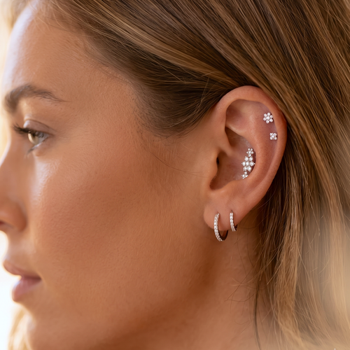 14K Solid Gold Mini Flower Threaded Labret Earring