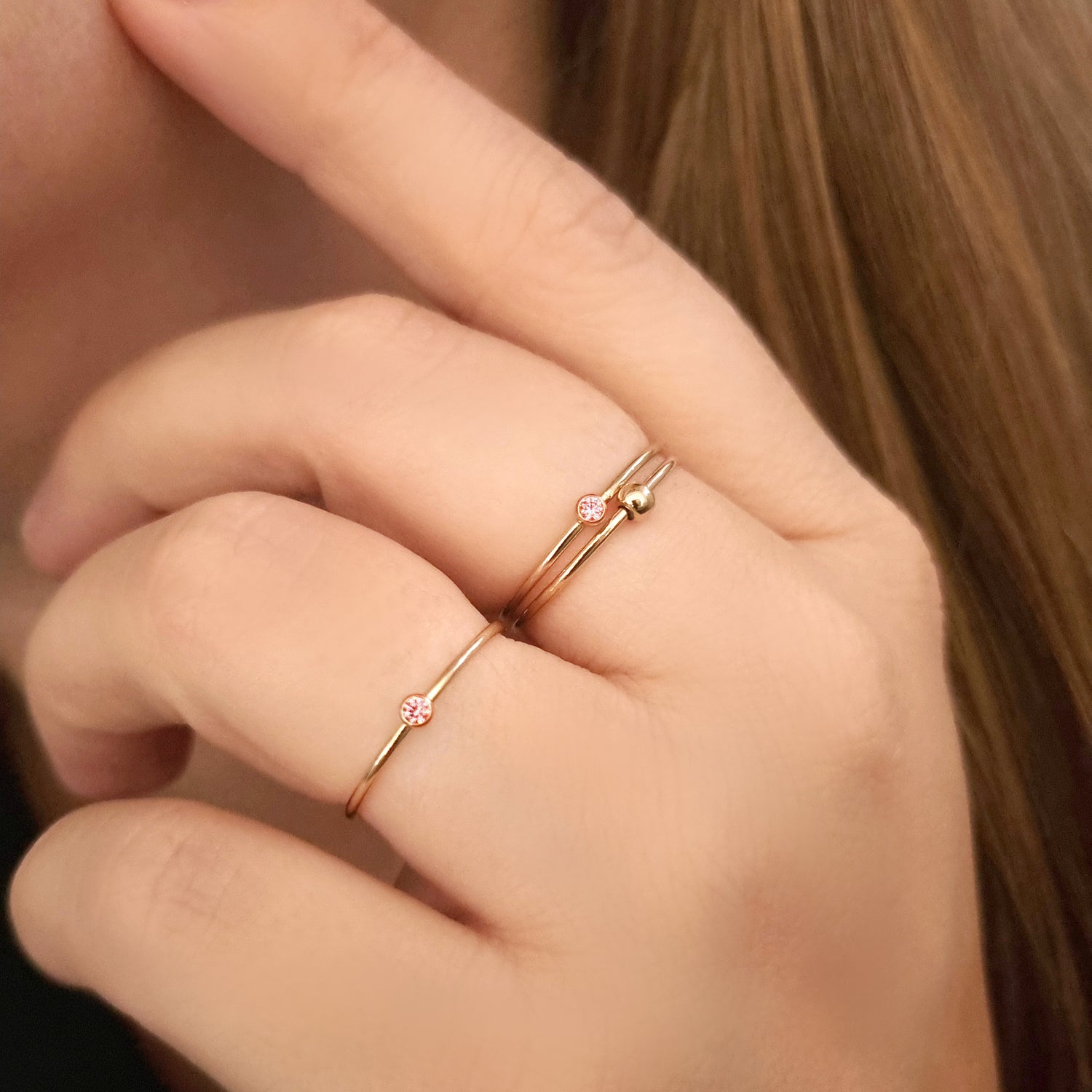 迷你粉紅色邊框戒指