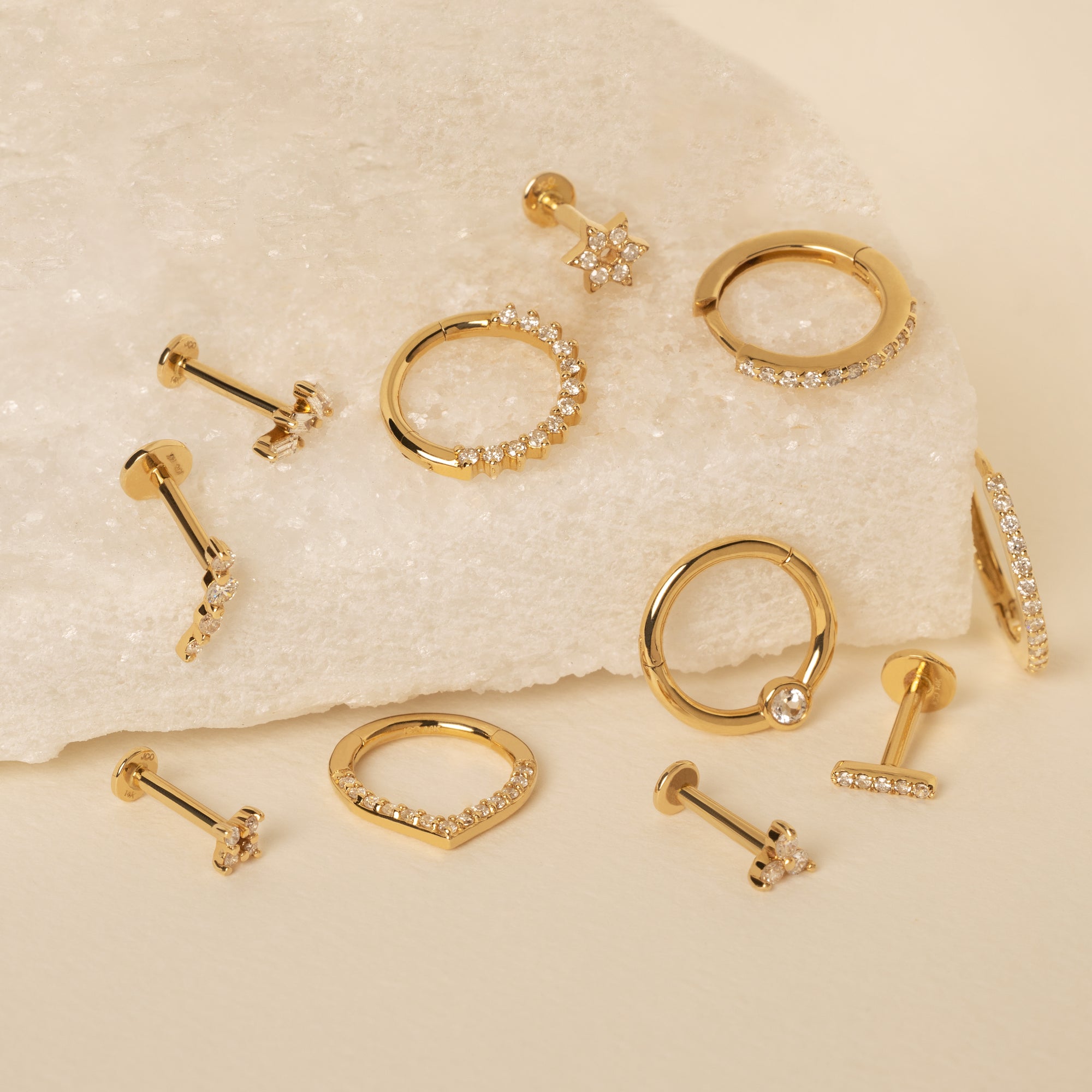 14K Solid Gold Topaz Hoop Clicker