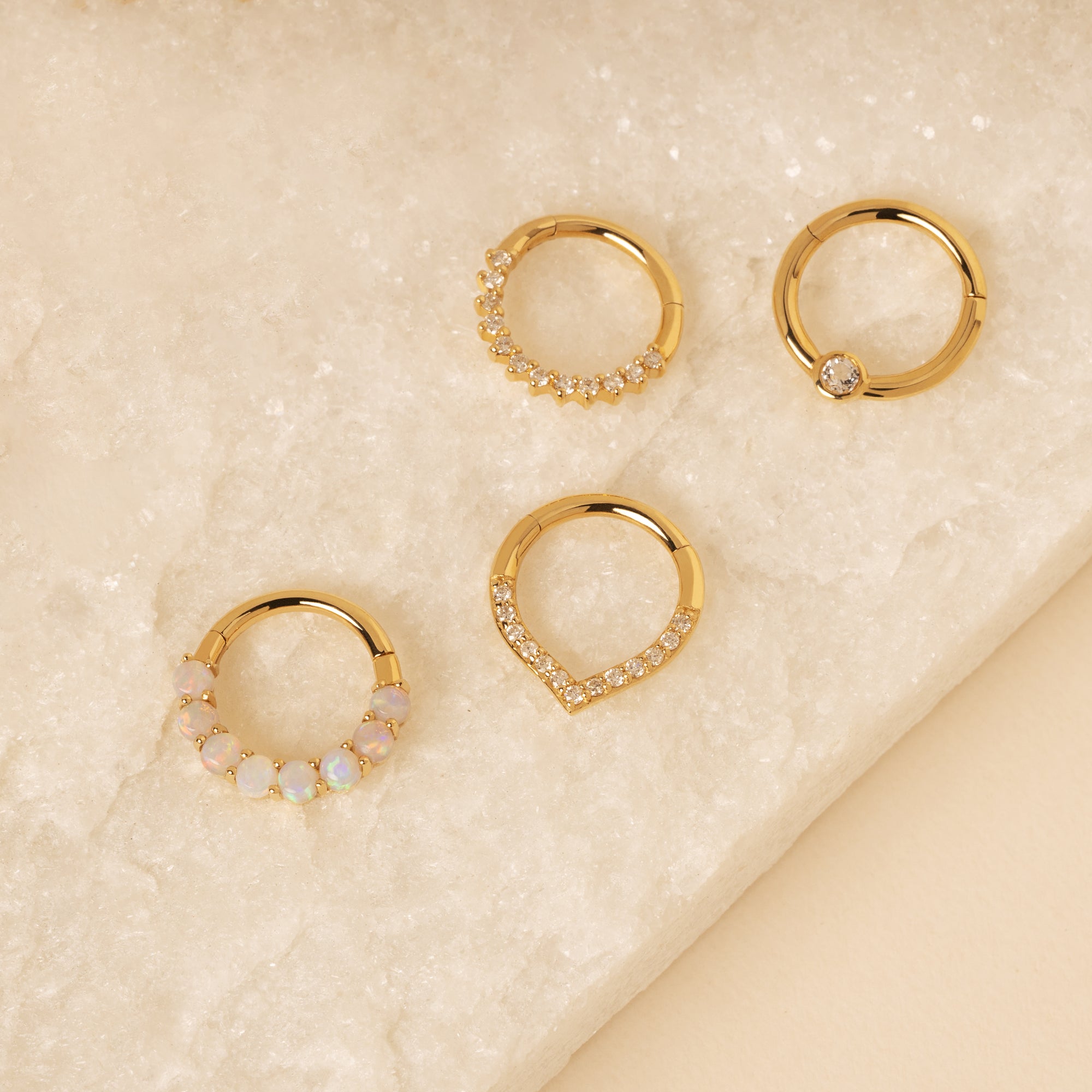 14K Solid Gold Topaz Hoop Clicker