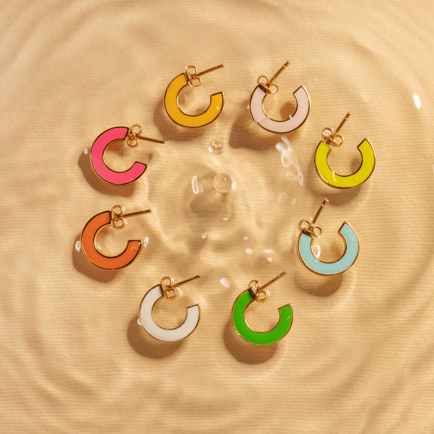 ต่างหูเคลือบอีนาเมลกลับด้านได้ สีฟ้าน้ำทะเลสดใส