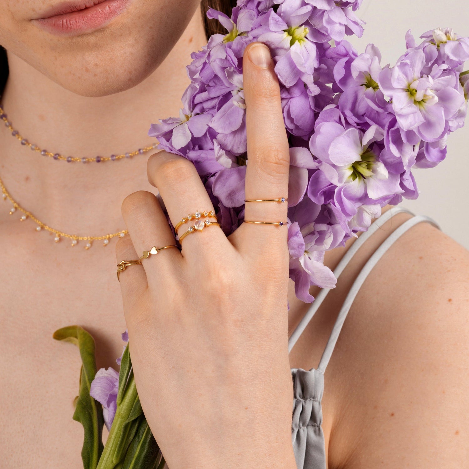 迷你紫水晶邊框戒指