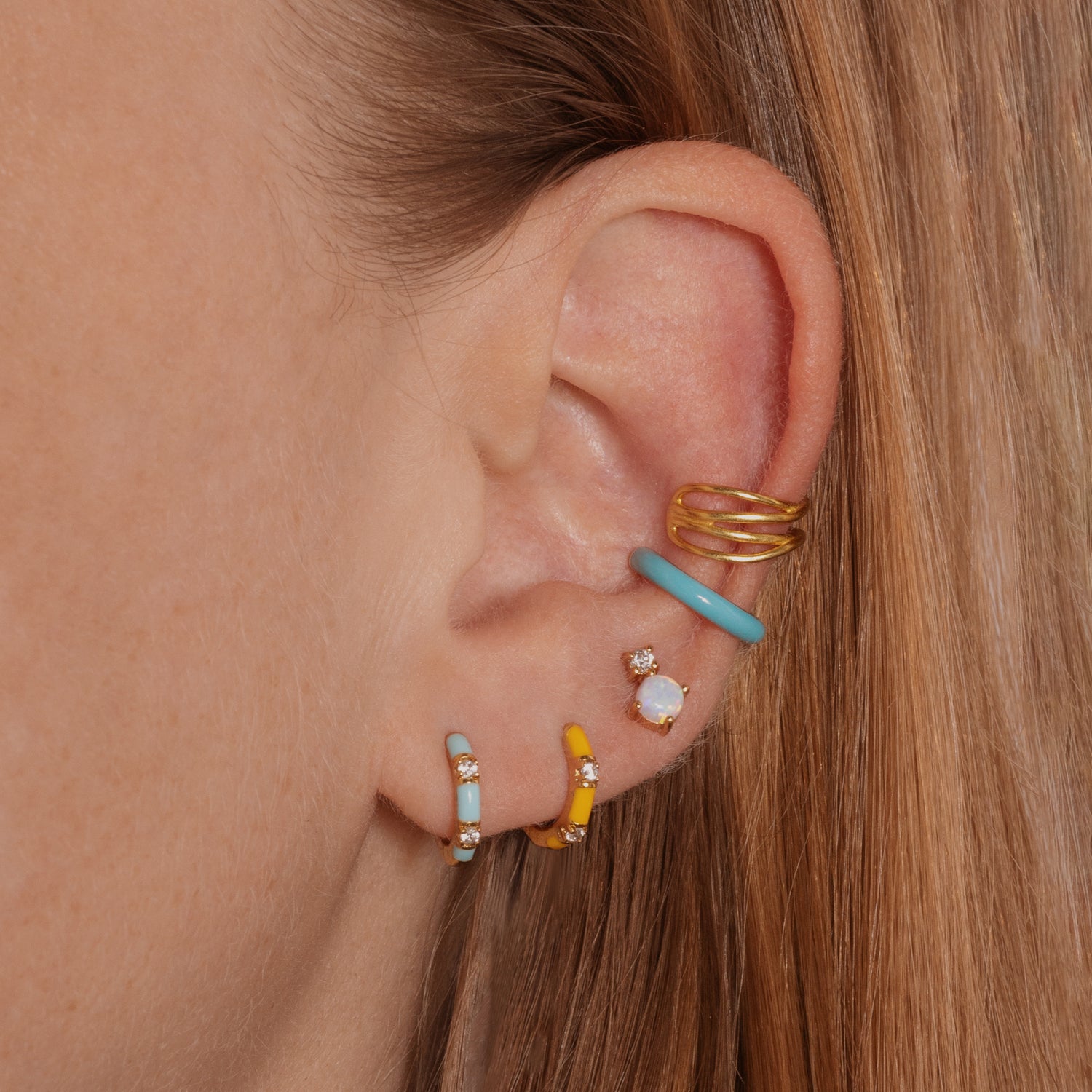 檸檬黃 CZ 小圈耳環