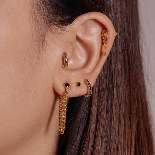 Curb Chain Black Bezel Earrings
