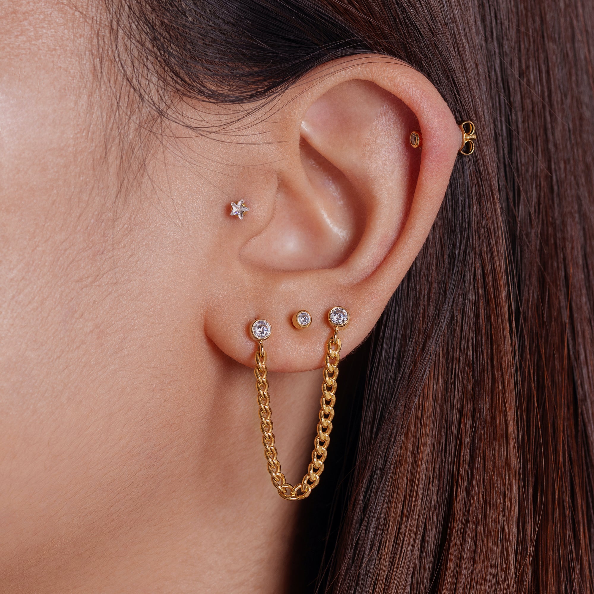 迷你 CZ 邊框釘式耳環