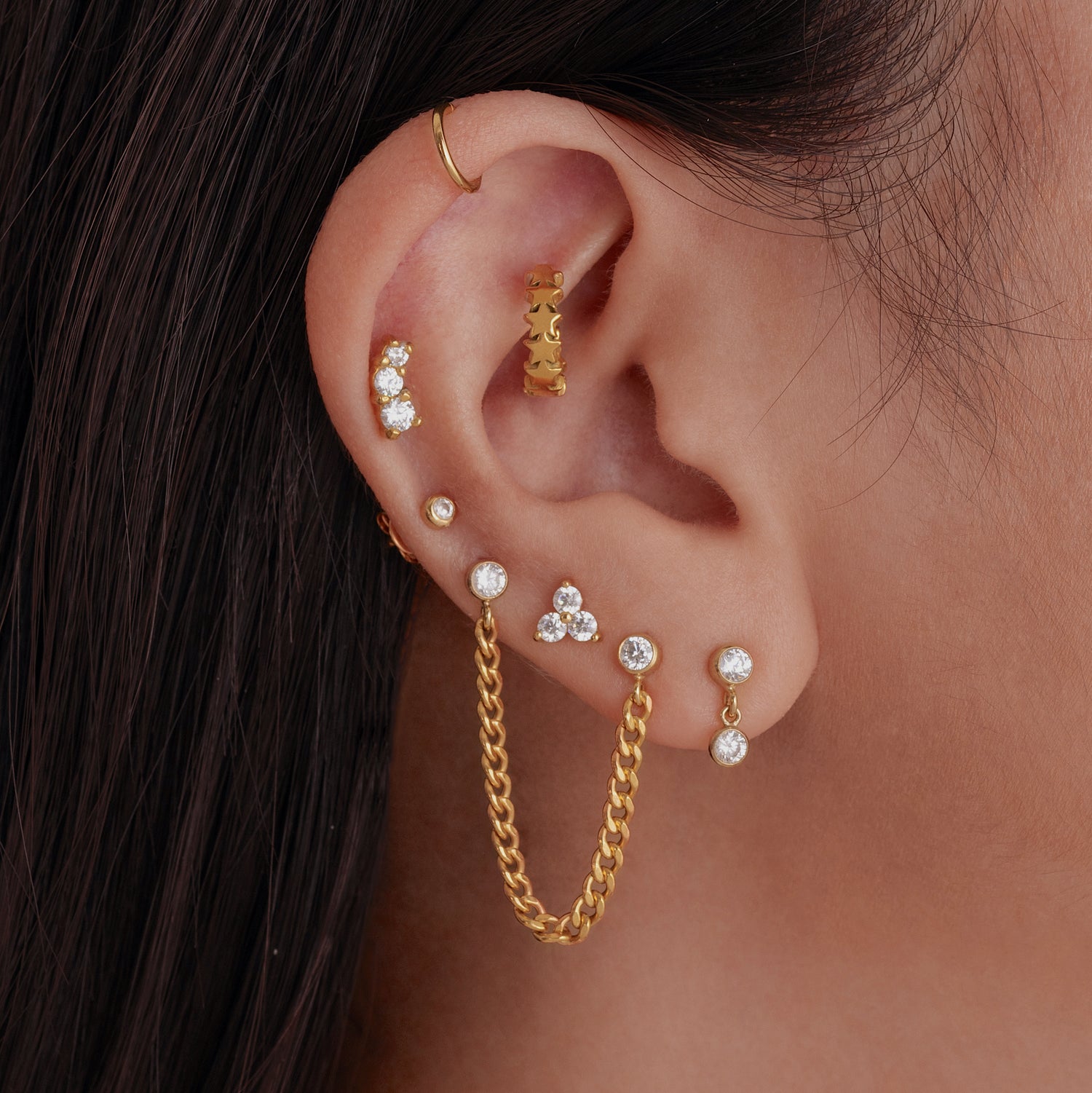 J&CO Jewellery Double Bezel Drop Stud Earrings Gold