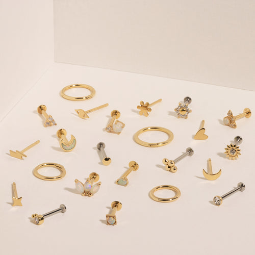 14K Solid Gold Mini Opal Squared Threaded Labret Earring