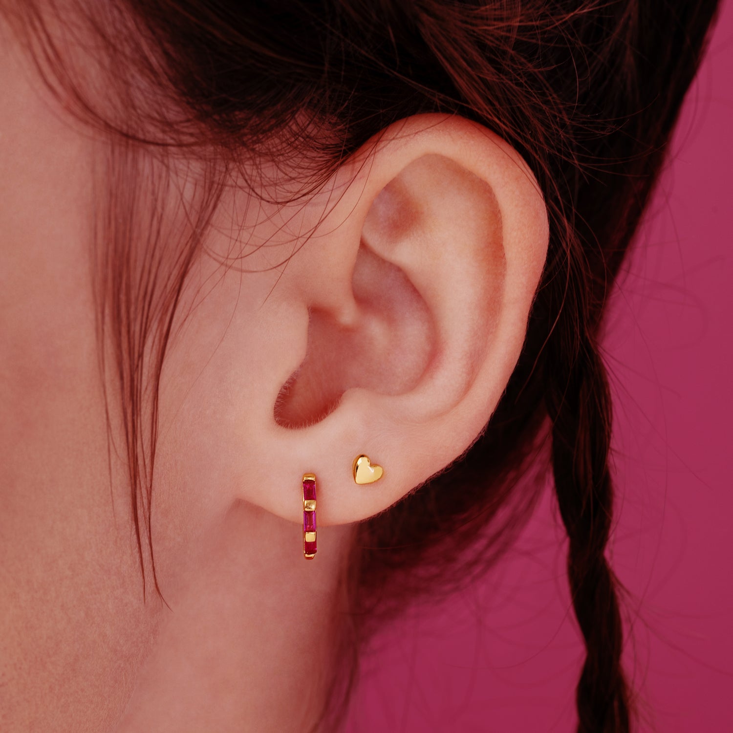 J&CO Jewellery Ruby Heart Hoop Earrings Gold