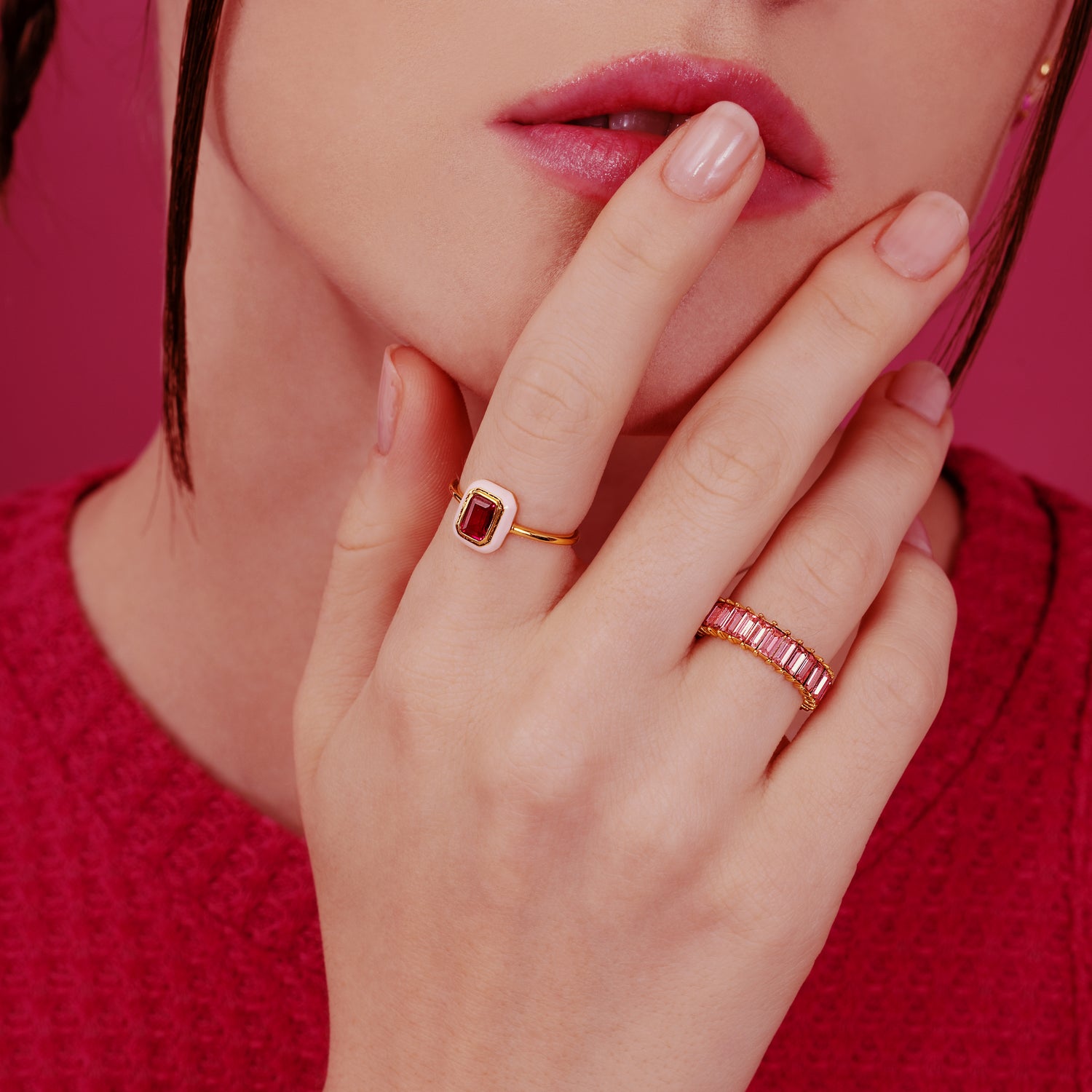 Ruby Baguette Eternity Band Gold Ring J CO Jewellery