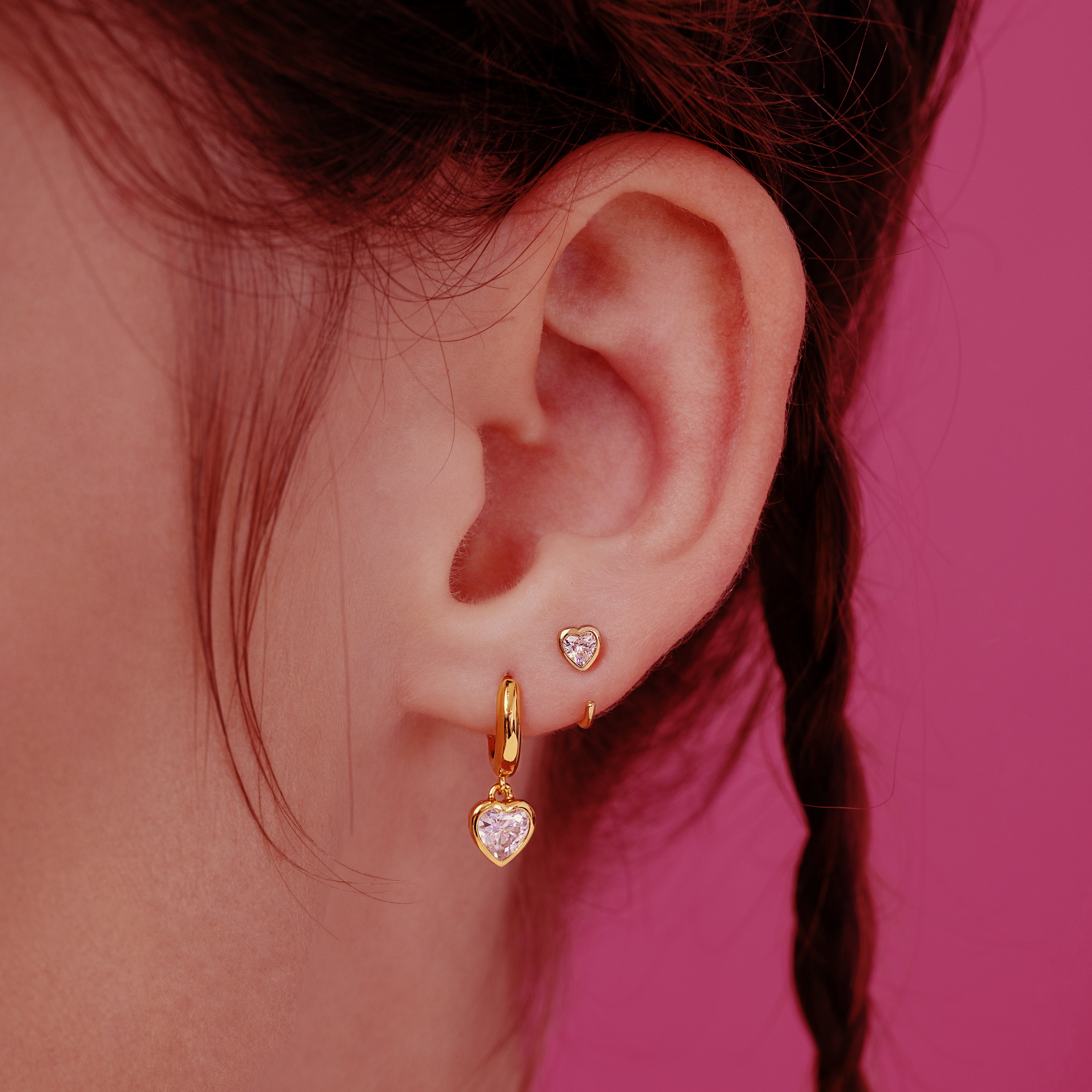 Real 925 Silver Heart Shaped Earrings Diamond Studs Iced Hip