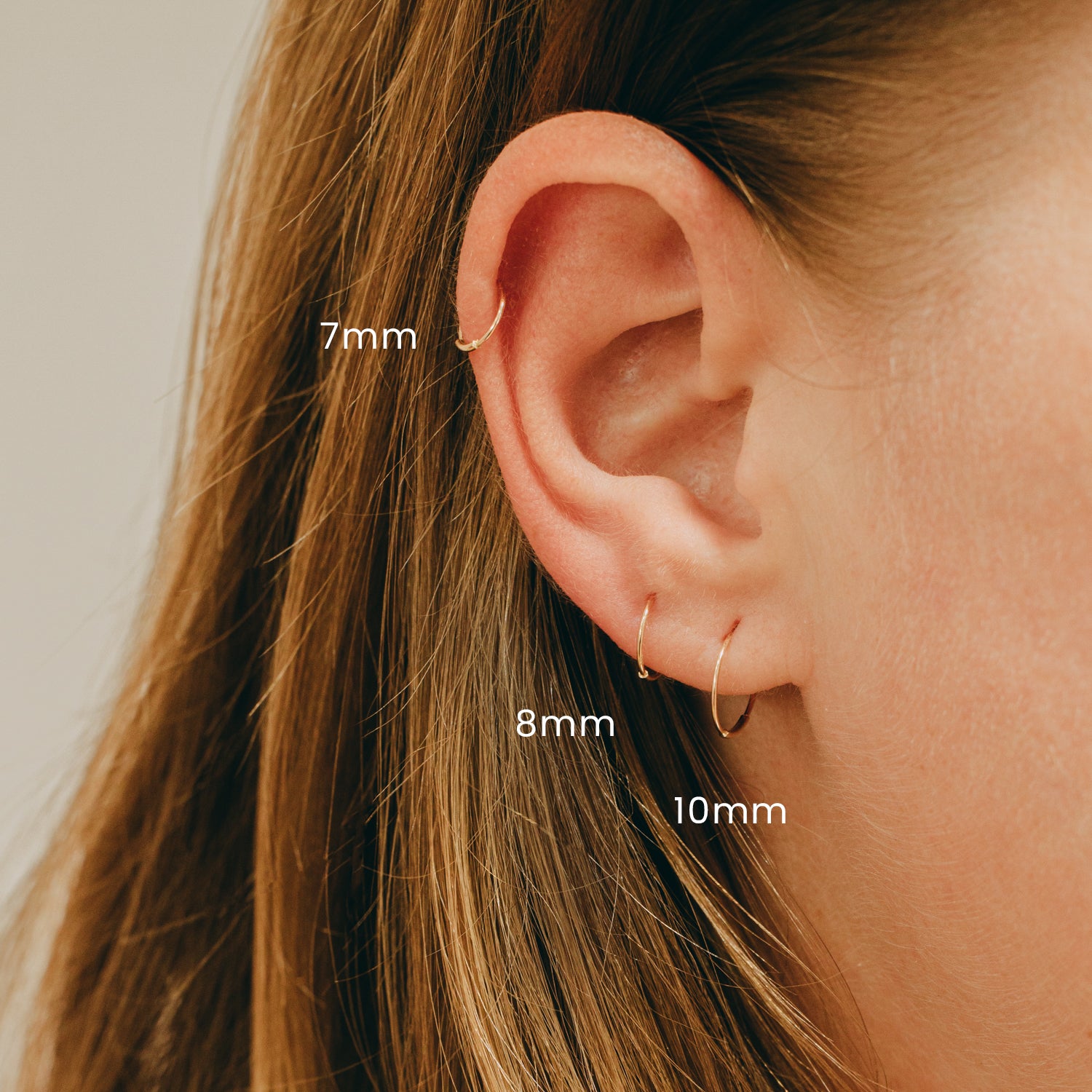 14K Solid Gold Mini Sleeper Hoop 8mm