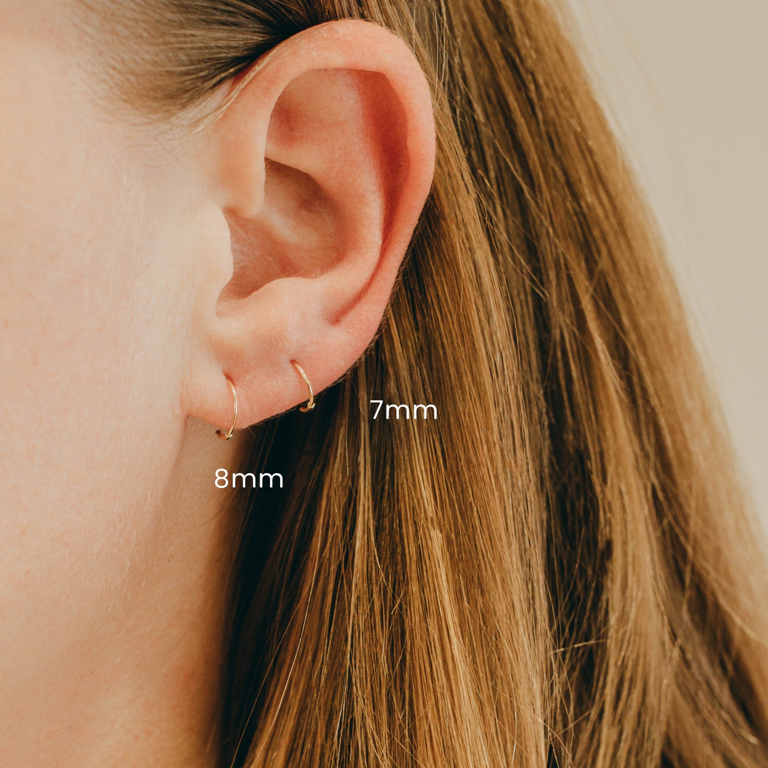 14K Solid Gold Mini Sleeper Hoop 8mm