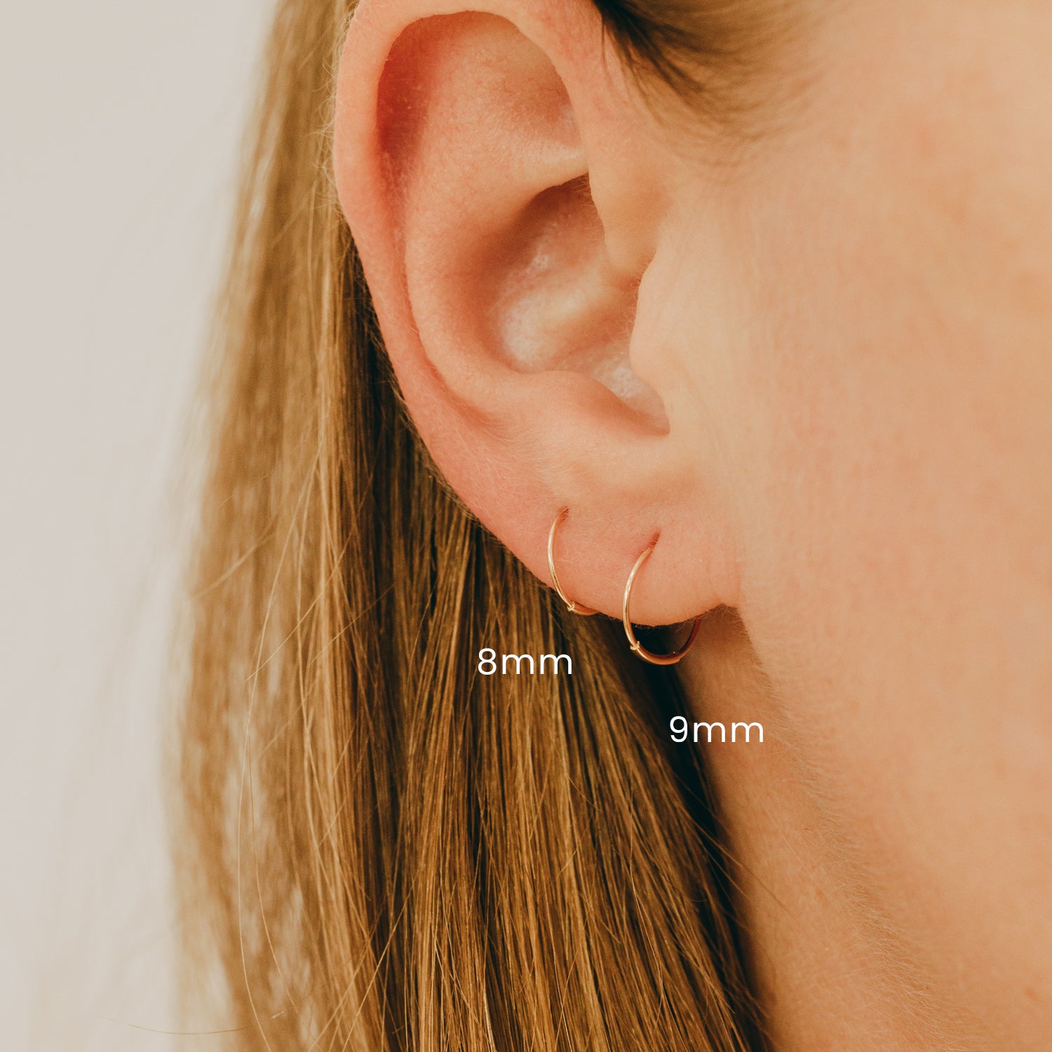 14K Solid Gold Mini Sleeper Hoop 8mm