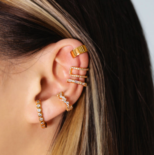 Bezel Suspender Stud Earrings