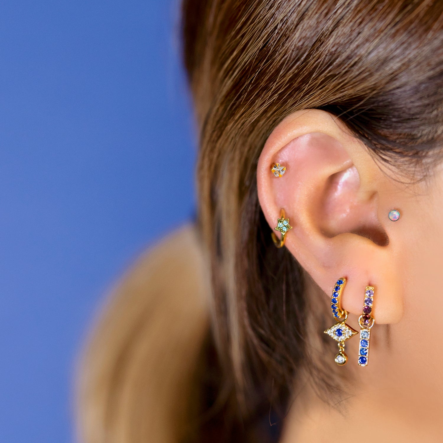 (Single) Sapphire Pave Huggie Hoop