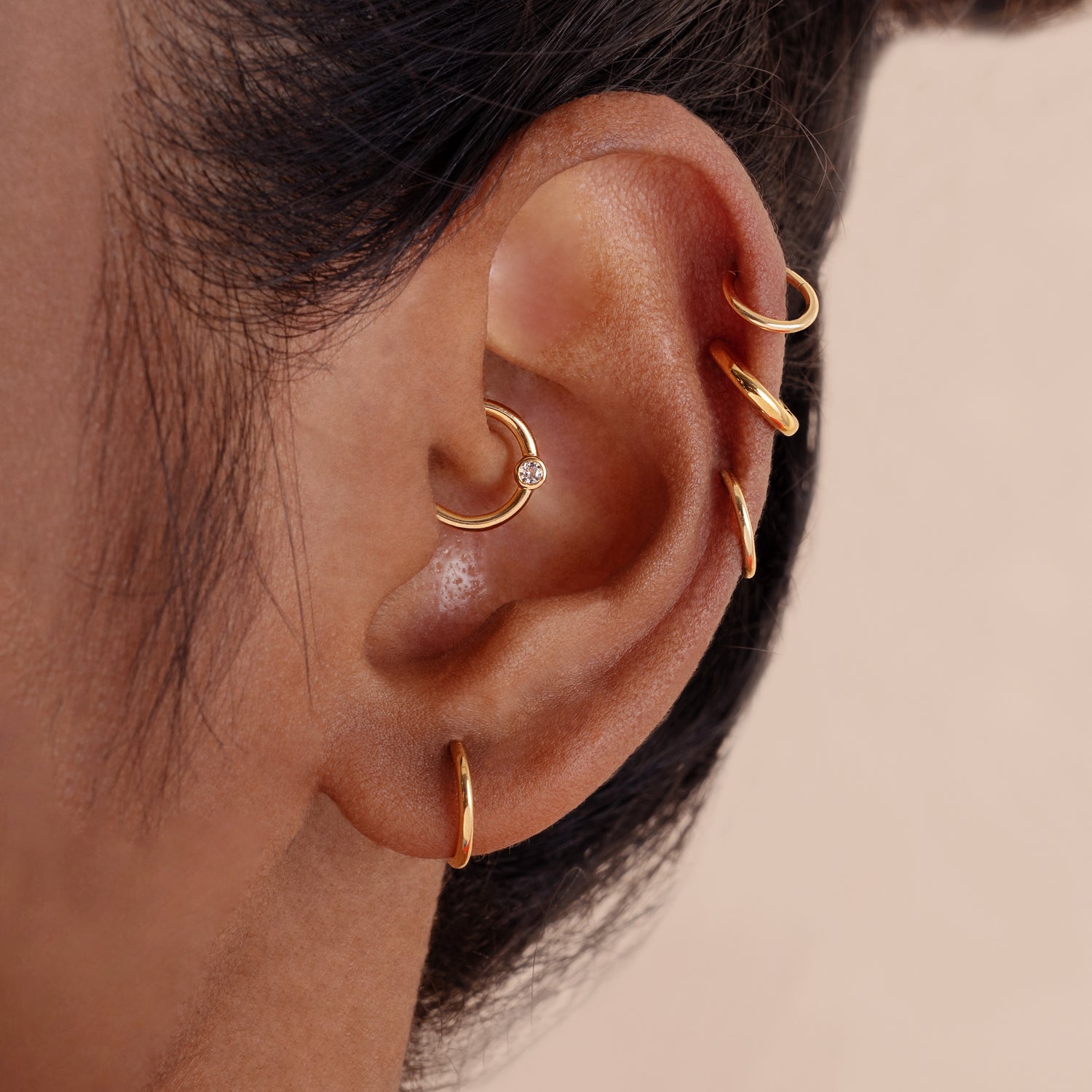 14K Solid Gold Topaz Hoop Clicker