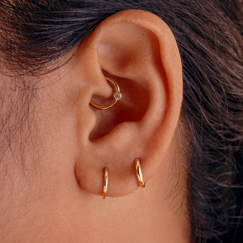 14K Solid Tiny Gold Hinged Hoop Clicker