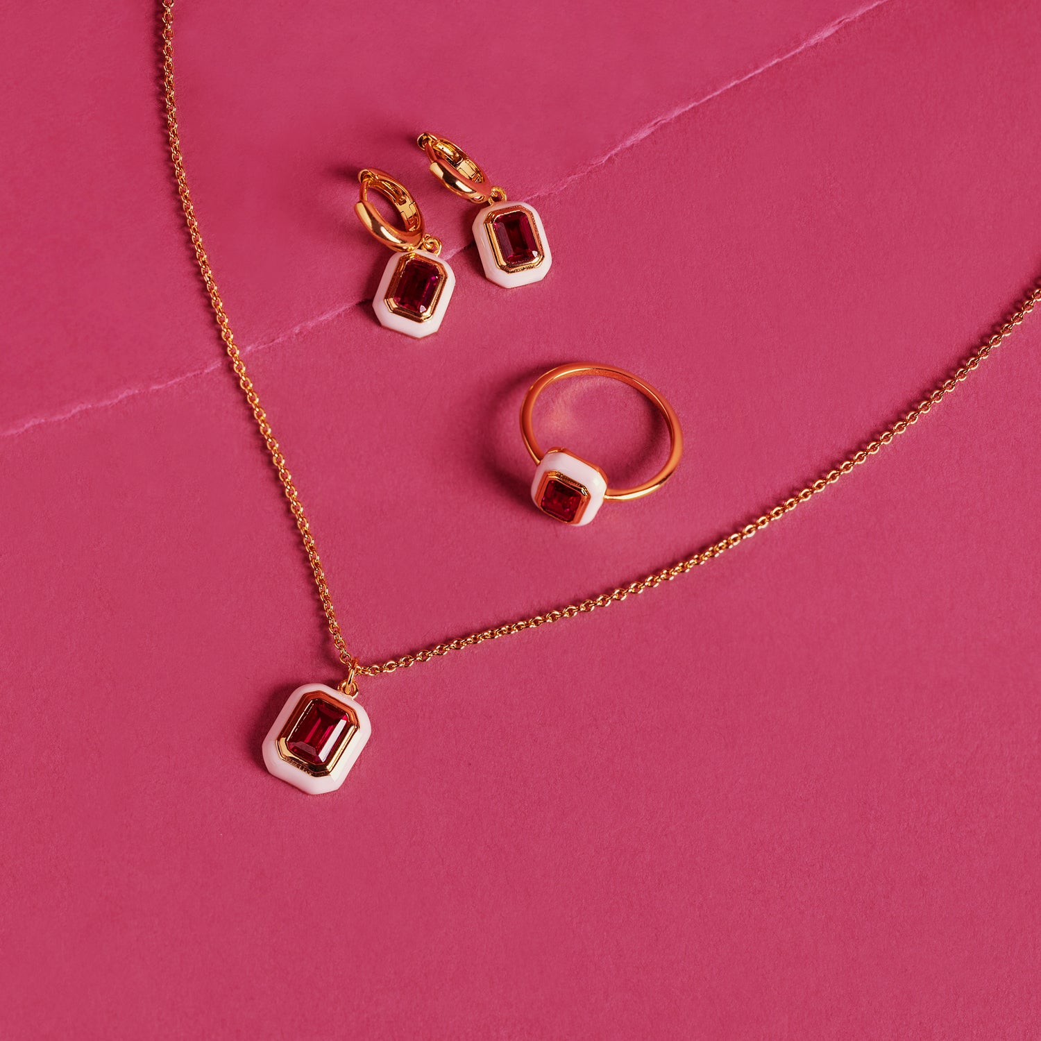 J&CO Jewellery Ruby Heart Hoop Earrings Gold