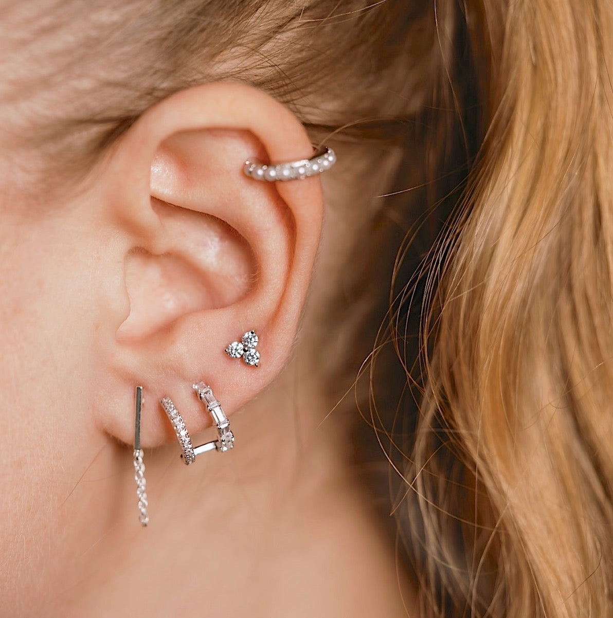 J&CO Jewellery Sparkly Trio Stud Earrings