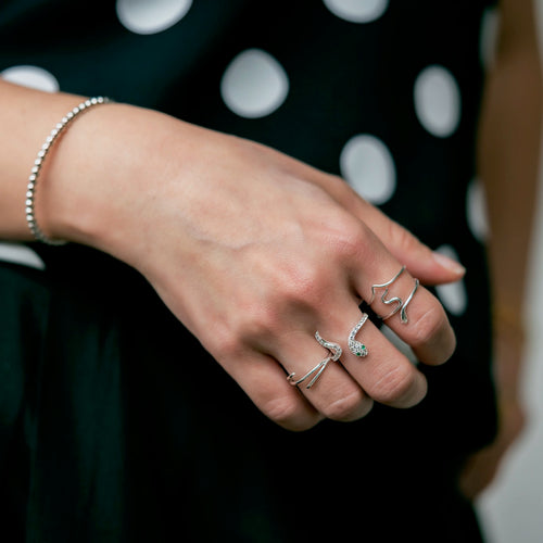 Pave Serpent Slither Ring Silver