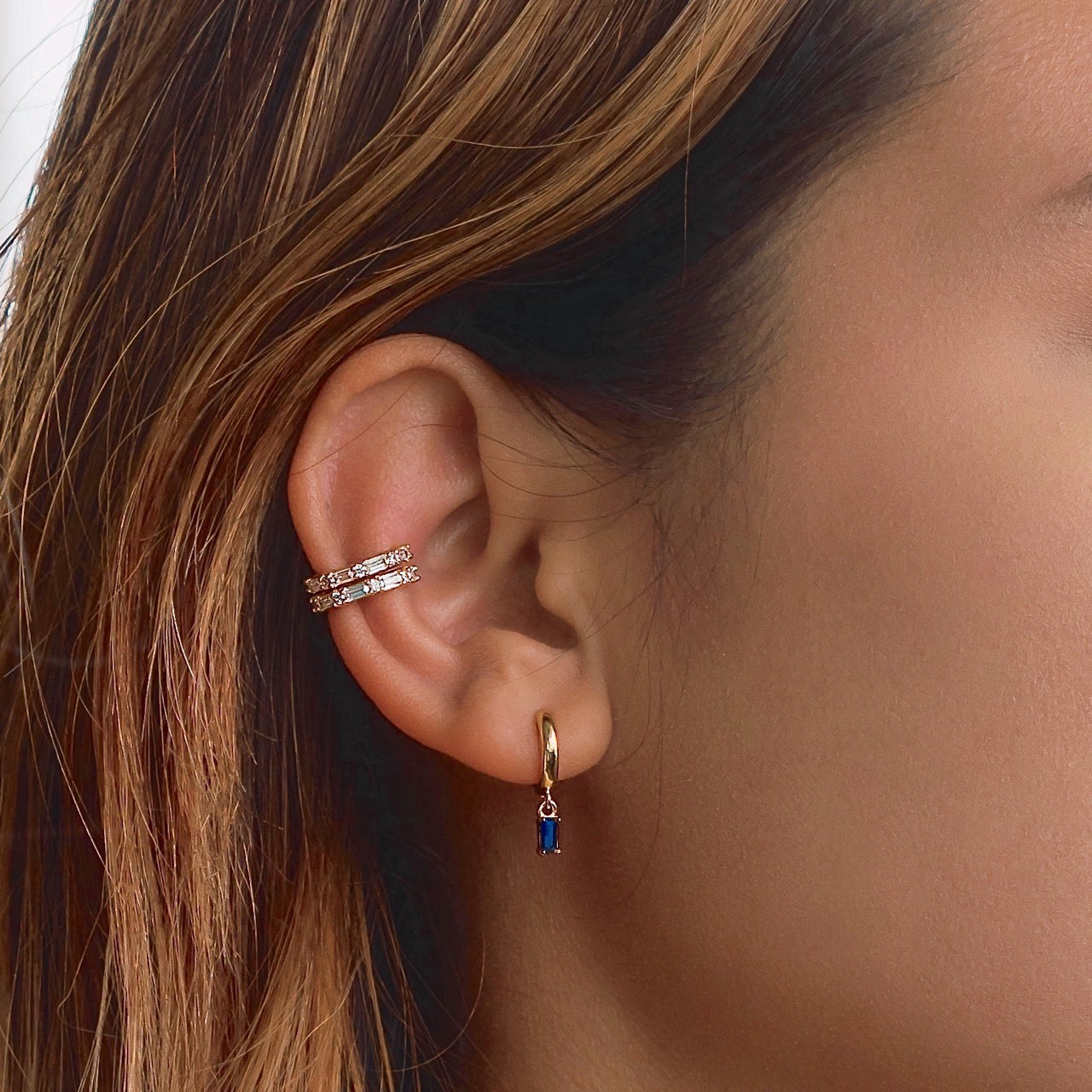 Blue Spinel Baguette Hoop Earring