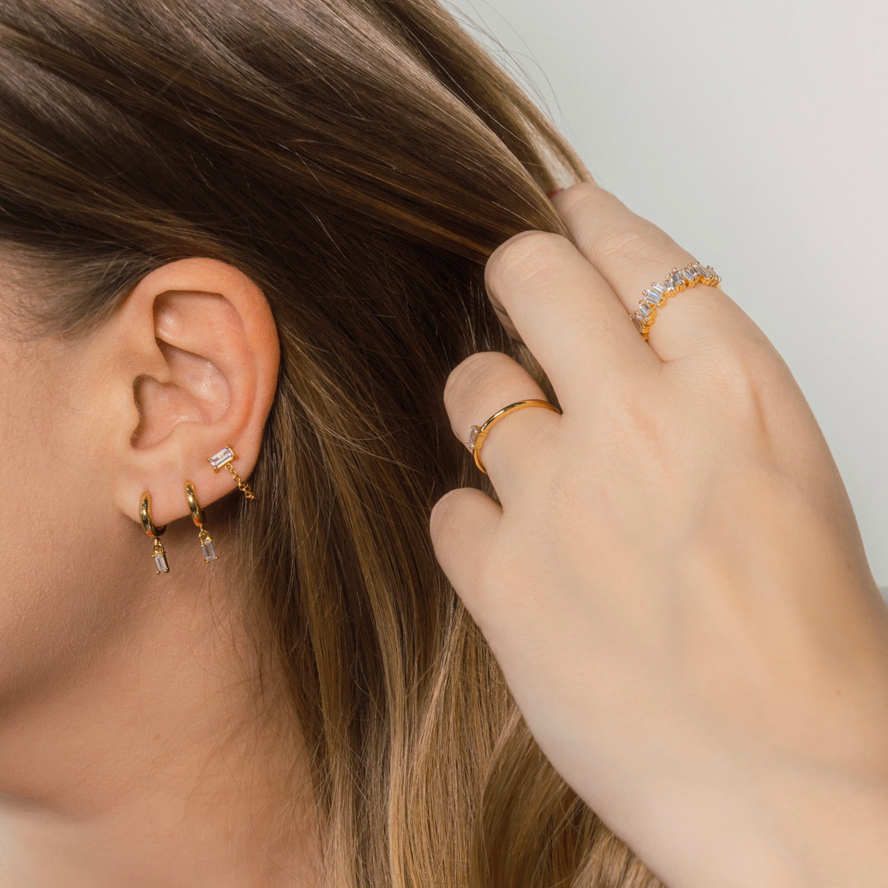 Anello Baguette Decorato Oro